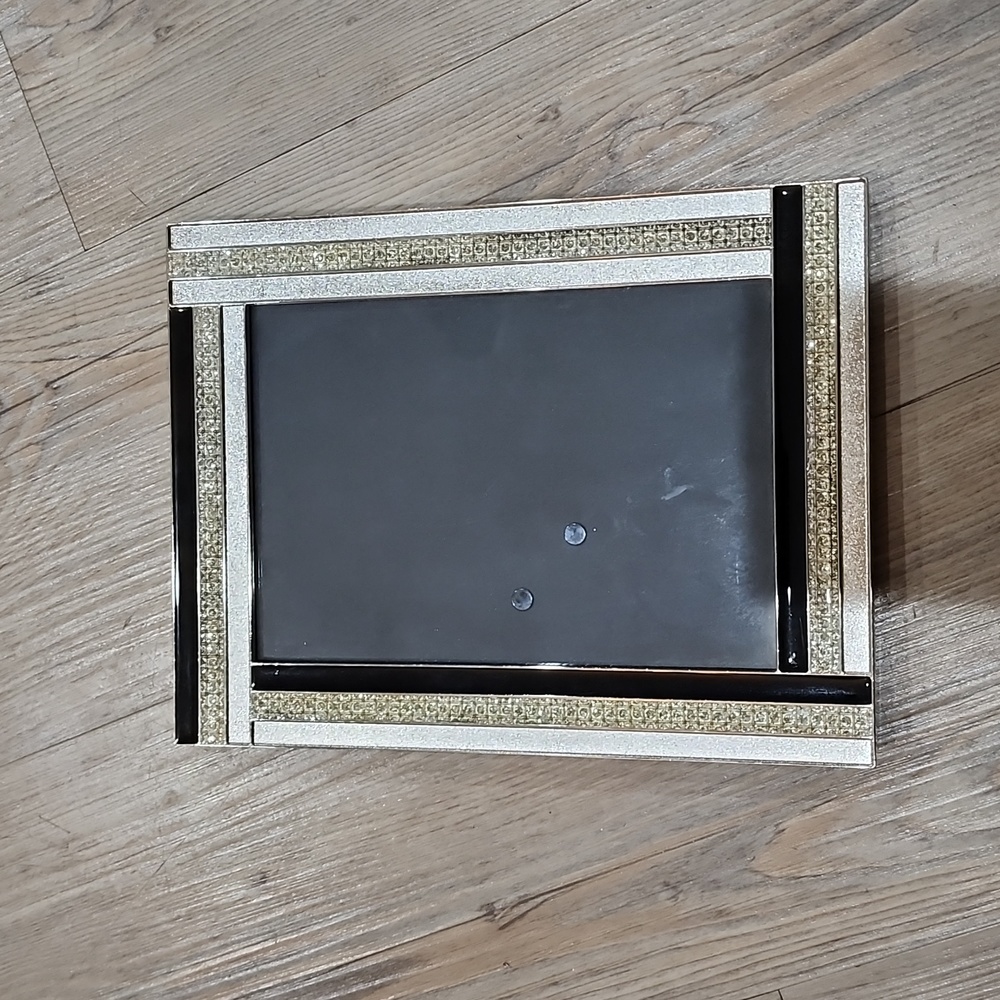 Vintage 1990's Bowring 5x7 Picture Photo Frame Black and Clear Gemstones.